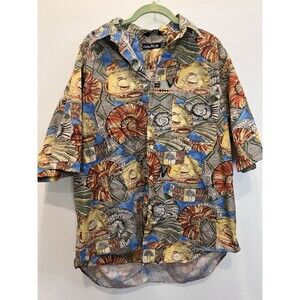 Vintage Nautica Button Up Shirt L All Over Print Tropical Resort Wear Nautilus